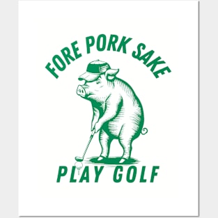 Green Golf Pun Funny Pig art Posters and Art